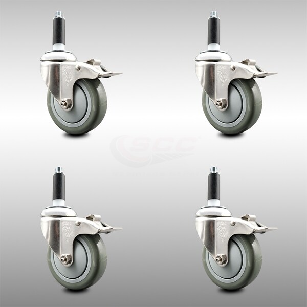 Service Caster 4 Inch 316SS Gray Poly Swivel 3/4 Inch Expanding Stem Caster Set Lock Brake SCC-SS316TTLEX20S414-PPUB-34-4 - main